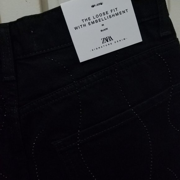 NWT STRAIGHT CUT MID- HIGH RISE RHINESTONE BLACK JEANS ZW COLLECTION - Picture 8 of 10